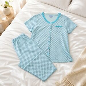Celestial Dreams Princess  Pajama Set Women's Medium Blue Button Front Sleepwear
